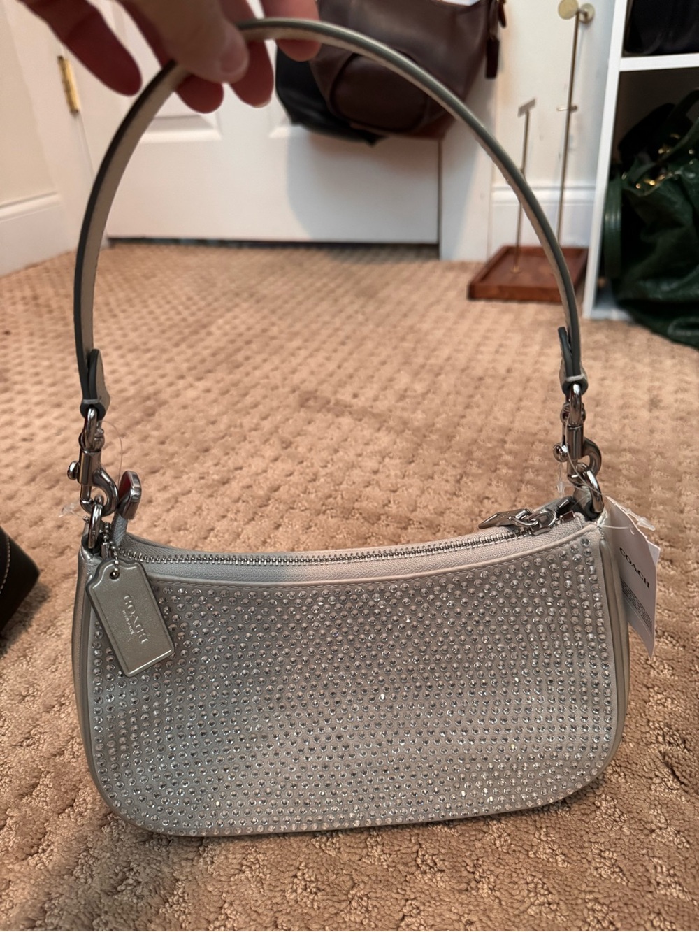 Coach Teri Crystal-Embellished Mini Shoulder Bag in Silver